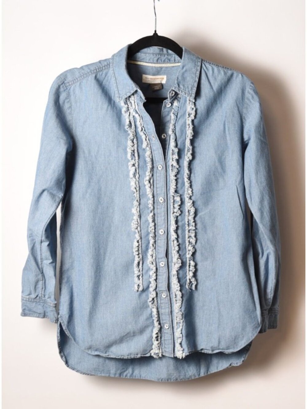 Anthropologie Pilcro Light Blue Collared Chambray Button-Up Shirt Size XS Ruffle